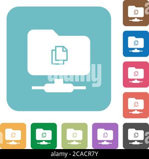 Copia file remoto su icone piatte bianche FTP su sfondi quadrati arrotondati a colori Illustrazione Vettoriale