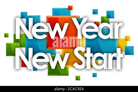 Nuovo anno nuovo inizio parola in sfondo rettangoli colorati Foto Stock