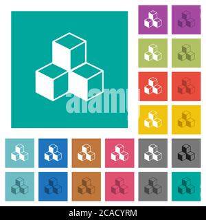 Cubi icone piatte multicolore su sfondi quadrati semplici. Incluse variazioni delle icone bianche e più scure per il passaggio del mouse o gli effetti attivi. Illustrazione Vettoriale