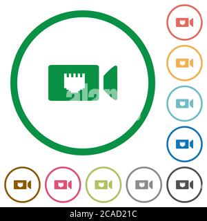 Icone piatte a colori della telecamera IP con contorni rotondi su sfondo bianco Illustrazione Vettoriale