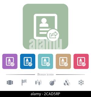 Esporta le icone piatte bianche dei contatti su sfondi quadrati arrotondati a colori. 6 icone bonus incluse Illustrazione Vettoriale