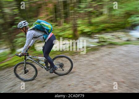 Oberammergau, Germania, 5 agosto 2020. Mountain bike godere del paesaggio e la vista panoramica sul sentiero fino a un rifugio. © Peter Schatz/Ala Foto Stock