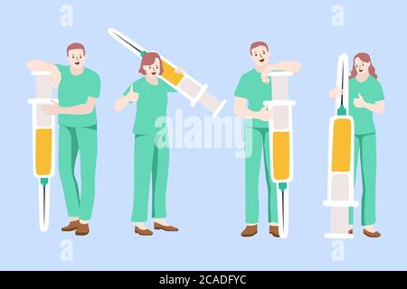 Persone con vaccino per il virus. Illustrazione vettoriale Illustrazione Vettoriale