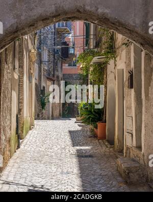 Vista panoramica a Montecelio, bellissima cittadina in provincia di Roma, Lazio, Italia. Foto Stock