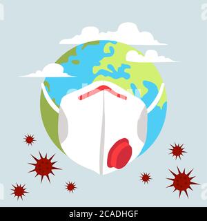 Concetto di attacco virus corona, mondo/terra mettere maschera per combattere contro il virus Corona. Illustrazione vettoriale Illustrazione Vettoriale