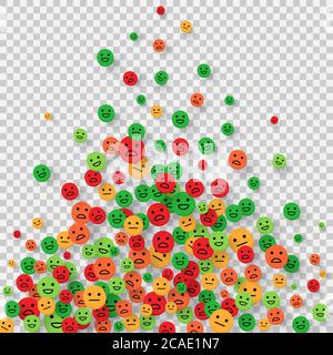 Feedback design con sfondo scala emozioni. Concetto di soddisfazione del rating. Insieme di icone di feedback sotto forma di emozioni per app mobile e web. Felice c Illustrazione Vettoriale