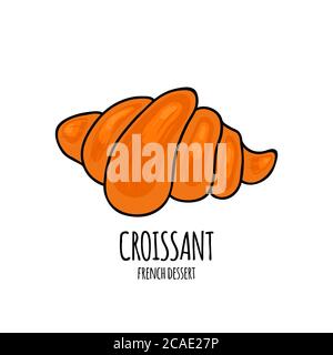 Icona croissant. Croissant francese preparato a mano. Logo di dolci. Illustrazione vettoriale per prodotti da forno, menu di design, etichette e imballaggi. Illustrazione Vettoriale