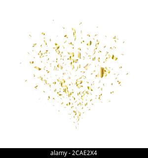 I confetti dorati volano su sfondo bianco. Festa d'oro confetti, serpentina. Esplosione di confetti. Una bella e vivace tindella festiva. Elementi di design per le vacanze. VECTO Illustrazione Vettoriale
