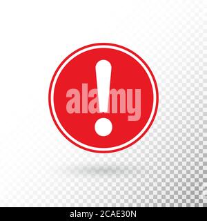 Punto esclamativo nel cerchio rosso isolato su sfondo trasparente. Simbolo di avvertenza. Pulsante di attenzione. Icona con punto esclamativo in stile piatto. Cerchio rosso w Illustrazione Vettoriale