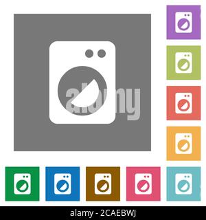 Lavabiancheria icone piatte su semplici sfondi quadrati di colore Illustrazione Vettoriale