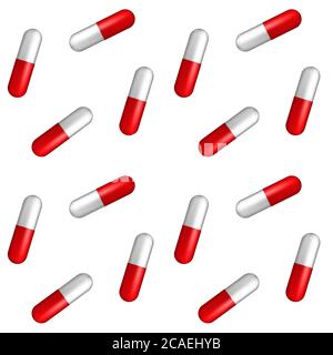 Capsula naturale rossa e bianca. Cura per le malattie. Vaccino in pillola. Ripetizione senza giunture. Illustrazione vettoriale Illustrazione Vettoriale
