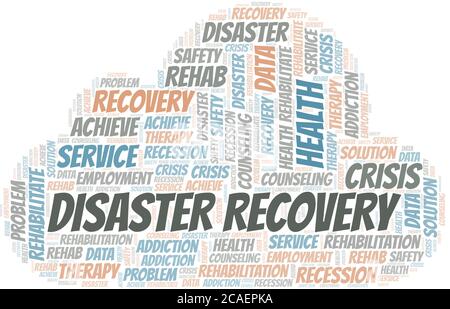 Disaster Recovery vettore di testo nuvola, fatto solo con il testo. Illustrazione Vettoriale