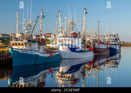 Pescherecci da traino ormeggiati, Twillingate, Terranova e Labrador NL, Canada Foto Stock