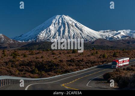 Una vista dalla strada del deserto del Monte Ngauruhoe nell'altopiano vulcanico della Nuova Zelanda. Foto Stock