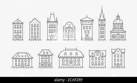 Set di icone edifici, simbolo. Architettura, concetto di città Illustrazione Vettoriale