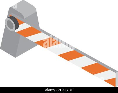 struttura di riparazione isometrica, attrezzatura e utensile di lavoro a barriera automatico, disegno di icone a forma piatta, illustrazione vettoriale Illustrazione Vettoriale