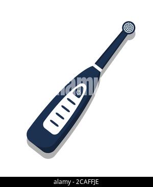 Icona dello spazzolino elettrico isolata su sfondo bianco. Elemento per la pulizia dei denti. Illustrazione dell'attrezzatura per odontoiatria. Strumento per la cura dei denti vettoriali in piano Illustrazione Vettoriale