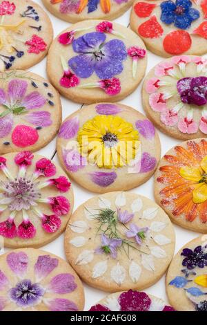 Biscotti fatti in casa con Shortbread di fiori commestibili Foto Stock
