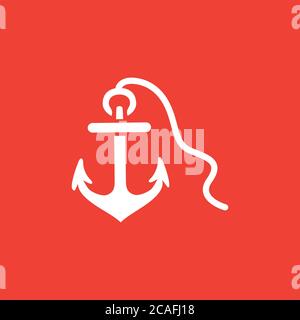 Icona Anchor Red (Ancoraggio Rosso) Su Sfondo Bianco. Illustrazione Vettoriale Stile Piatto Rosso. Foto Stock
