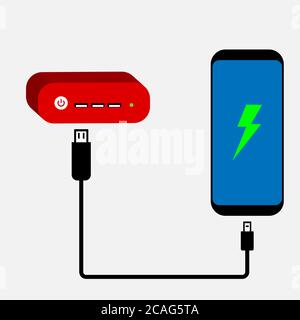 Ricarica dello smartphone da un power bank esterno Illustrazione Vettoriale