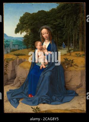 Maria che allatta Gesù bambino, 'il resto sul volo in Egitto' 1512-15 dipinto di Gerard David Foto Stock