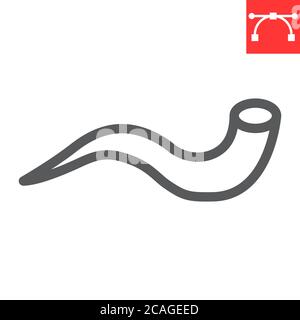 Icona linea shofar, rosh hashanah e vacanze, grafica vettoriale segno yom kippur, icona lineare tratto modificabile, eps 10. Illustrazione Vettoriale