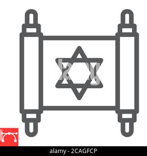 Icona della linea Ebraica torah, rosh hashanah e scorrimento, grafica vettoriale del segno torah, icona lineare del tratto modificabile, eps 10. Illustrazione Vettoriale