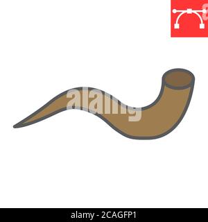 Icona linea colore shofar, rosh hashanah and Holiday, grafica vettoriale segno yom kippur, icona tratto tratto riempito modificabile, eps 10. Illustrazione Vettoriale