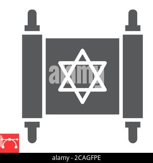 Icona del glifo Ebraico torah, rosh hashanah e scorrimento, grafica vettoriale del segno torah, icona del tratto solido modificabile, eps 10. Illustrazione Vettoriale