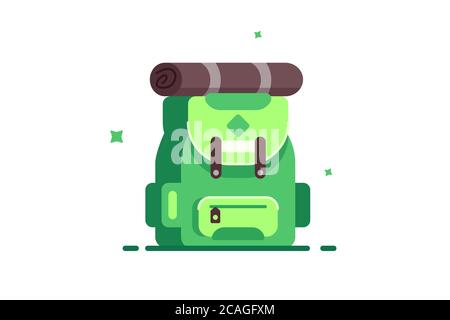 Zaino verde alla moda con borsa in stile piatto. Illustrazione Vettoriale