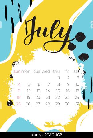 Luglio 2021 calendario in stile moderno. Disegno vettoriale Illustrazione Vettoriale