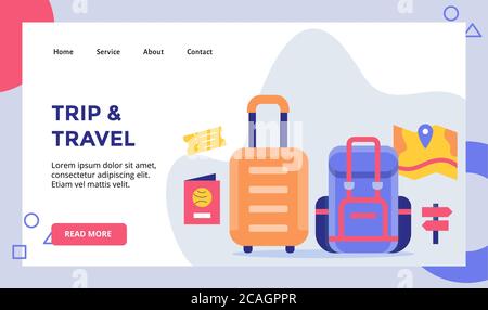 viaggio e viaggio valigia zaino concept campagna per il sito web home homepage landing page modello banner con stile piatto Illustrazione Vettoriale