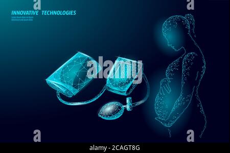 Tonometro medico 3D a bassa gravidanza per la misurazione della pressione sanguigna. Eclampsia medico controllo su analisi. Vettore del farmaco del test di controllo Illustrazione Vettoriale