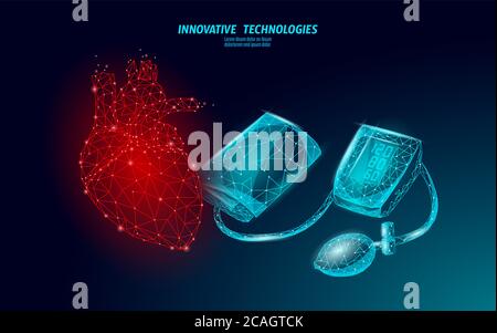 Tonometro medicale elettronico 3D a basso contenuto di poli per la misurazione della pressione sanguigna. Analisi di controllo medico-sanitario. Illustrazione del vettore del farmaco del test di controllo Illustrazione Vettoriale