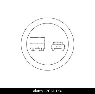 Icona di indicazione di assenza di sorpassi per veicoli in bianco e nero Foto Stock