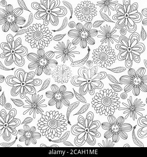 Sfondo fantasy astratto senza cuciture in stile doodle. Pagina del libro da colorare. Disegno a mano in bianco e nero. Foto Stock