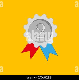 Immagine di una medaglia d'argento di secondo posto isolata su un giallo sfondo Foto Stock