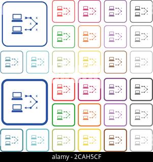 Traceroute computer remoto a colori icone piatte in cornici quadrate arrotondate. Versioni sottili e spesse incluse. Illustrazione Vettoriale
