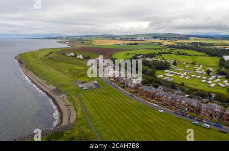 Vista aerea del porto di Girvan e del centro città, Sud Ayrshire, Scozia. Foto Stock