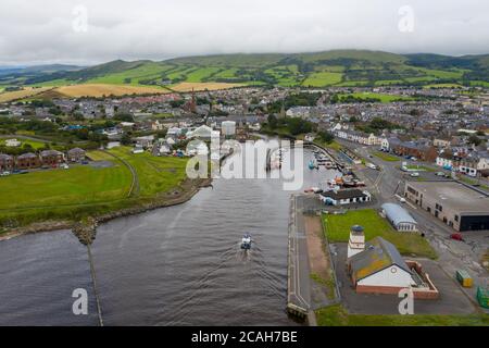 Vista aerea del porto di Girvan e del centro città, Sud Ayrshire, Scozia. Foto Stock