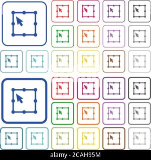 Icone piatte a colori degli oggetti di trasformazione libera in cornici quadrate arrotondate. Versioni sottili e spesse incluse. Illustrazione Vettoriale