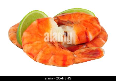 Gruppo di gamberi di tigre cotti isolati su un bianco sfondo Foto Stock