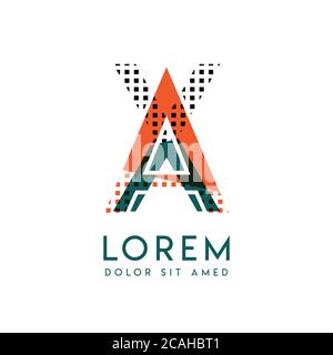 XA moderno logo design con colore arancione e verde che può essere utilizzato per il business creativo e la pubblicità. Il logo AX è pieno di bolle e punti, lattine Illustrazione Vettoriale