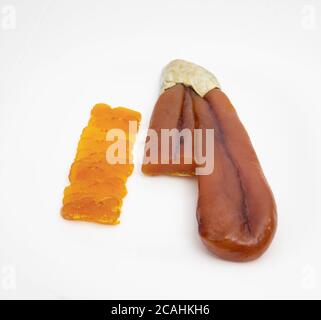 Bottarga, l'arata secca e pressata del triglie, utilizzata nella cucina sarda Foto Stock