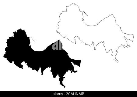 Città di Valparaiso (Repubblica del Cile, Regione di Valparaiso) mappa vettoriale illustrazione, abbozzare schizzo Città di Valparaiso mappa Illustrazione Vettoriale