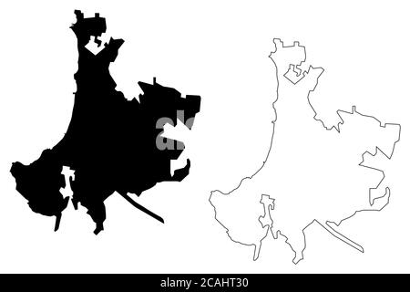 Città di Vina del Mar (Repubblica del Cile, Regione di Valparaiso) mappa illustrazione vettoriale, abbozzamento della città di Vina del Mar mappa Illustrazione Vettoriale