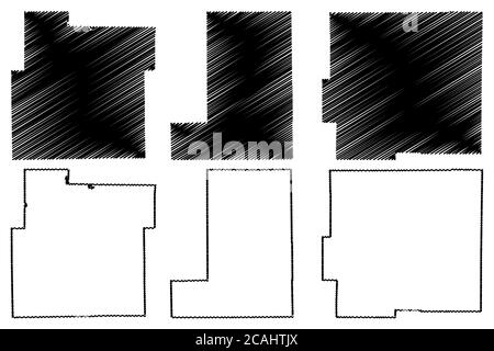Whitley, Wayne e Wells County, Indiana (Stati Uniti, Stati Uniti d'America, Stati Uniti, Stati Uniti, Stati Uniti), illustrazione vettoriale mappa, schizzo scrimolo Whitley, Wayn Illustrazione Vettoriale