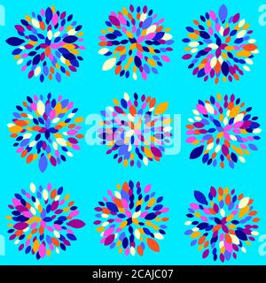 Sfondo geo astratto con fuochi d'artificio colorati, a colori casuali. Motivo vettoriale senza cuciture, perfetto per il design tessile, sfondi, web senza giunture Illustrazione Vettoriale