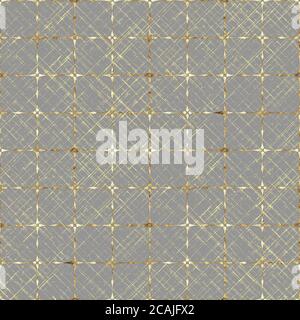 Motivo oro senza cuciture. Grunge a righe grigio e giallo dorato trama sfondo. Illustrazione astratta della striscia geometrica sovrapposta diagonale. PR Foto Stock