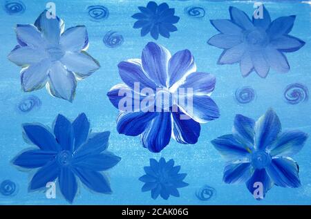 Sfondo floreale di fiori blu astratti dipinti con vernice ad olio Foto Stock